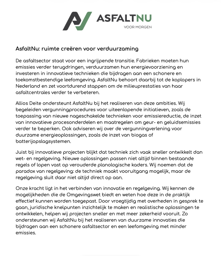 AsfaltNu - Project in praktijk van Allios Deite